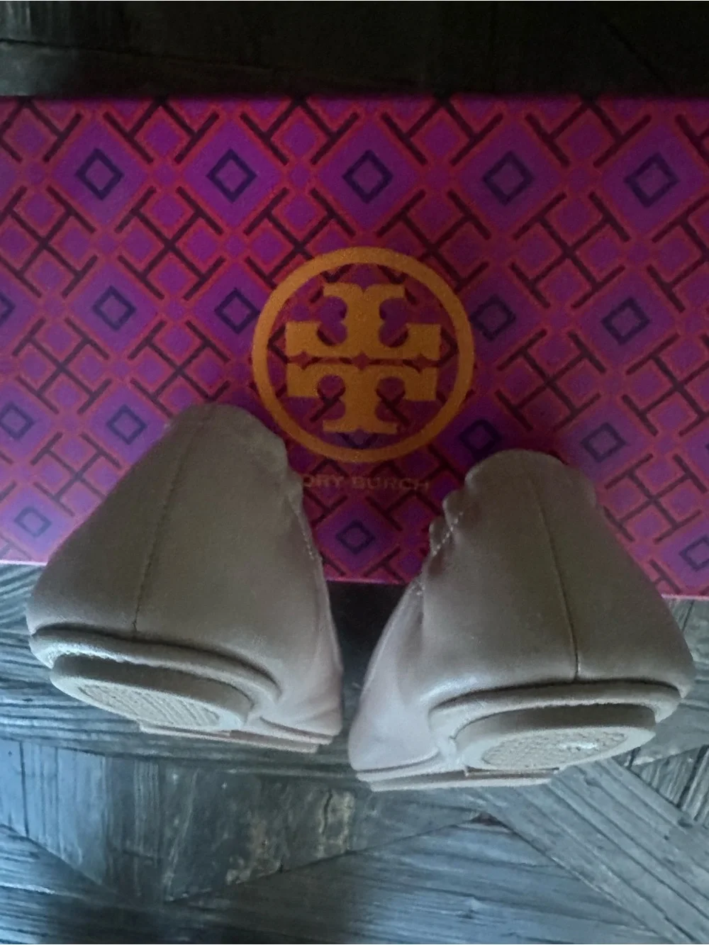 Tory Burch Minnie Travel Blush Leather Logo Ballet Flats Size 8